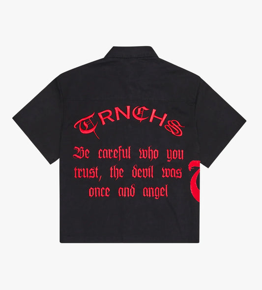 TRNCHS "CROP BUTTON-UP" Black Top