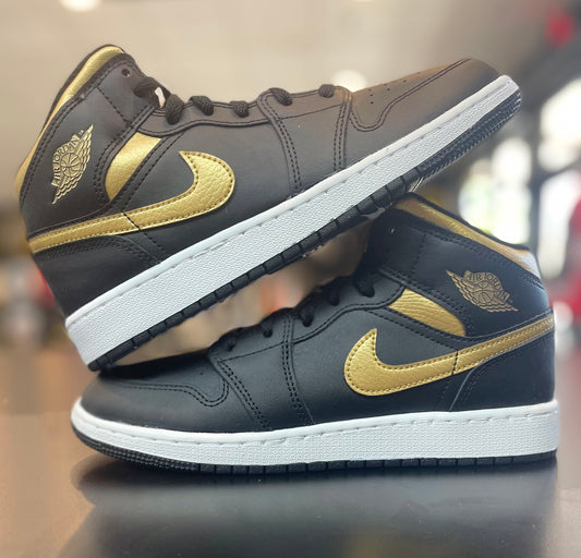 Air Jordan 1 Mid “Black Metallic Gold Swoosh (GS)