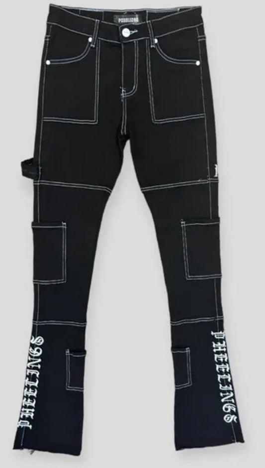 PHEELINGS "DEFYING ODDS” Cargo Flare Stack Denim (Black/Blue)