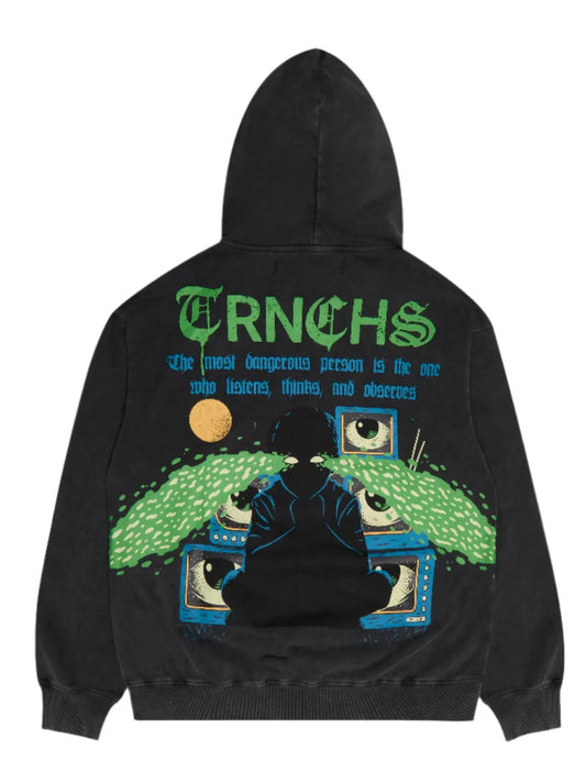 TRNCHS "OBSERVES" VINTAGE BLACK HOODIE